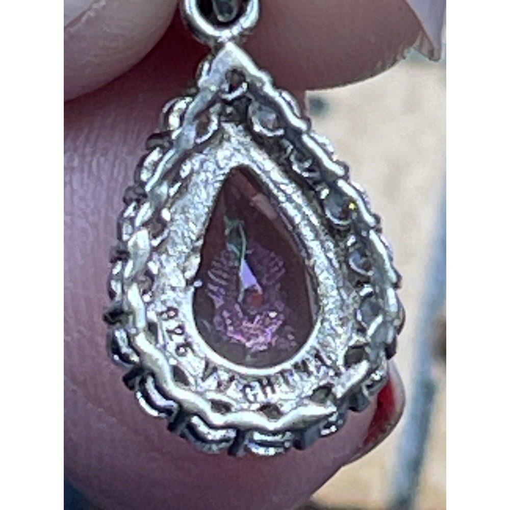 925 Sterling Silver Teardrop Pendant Rainbow Mystic Topaz CZ Halo - Picture 3 of 4